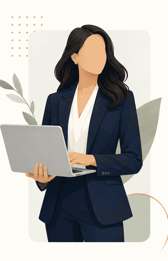 Faceless illustrated executive holding a laptop