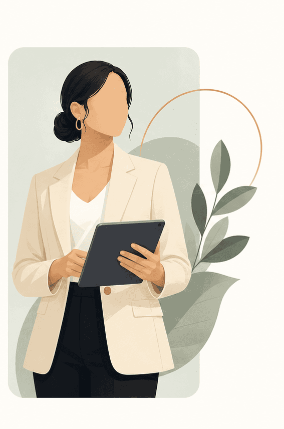 Faceless illustrated consultant holding a tablet